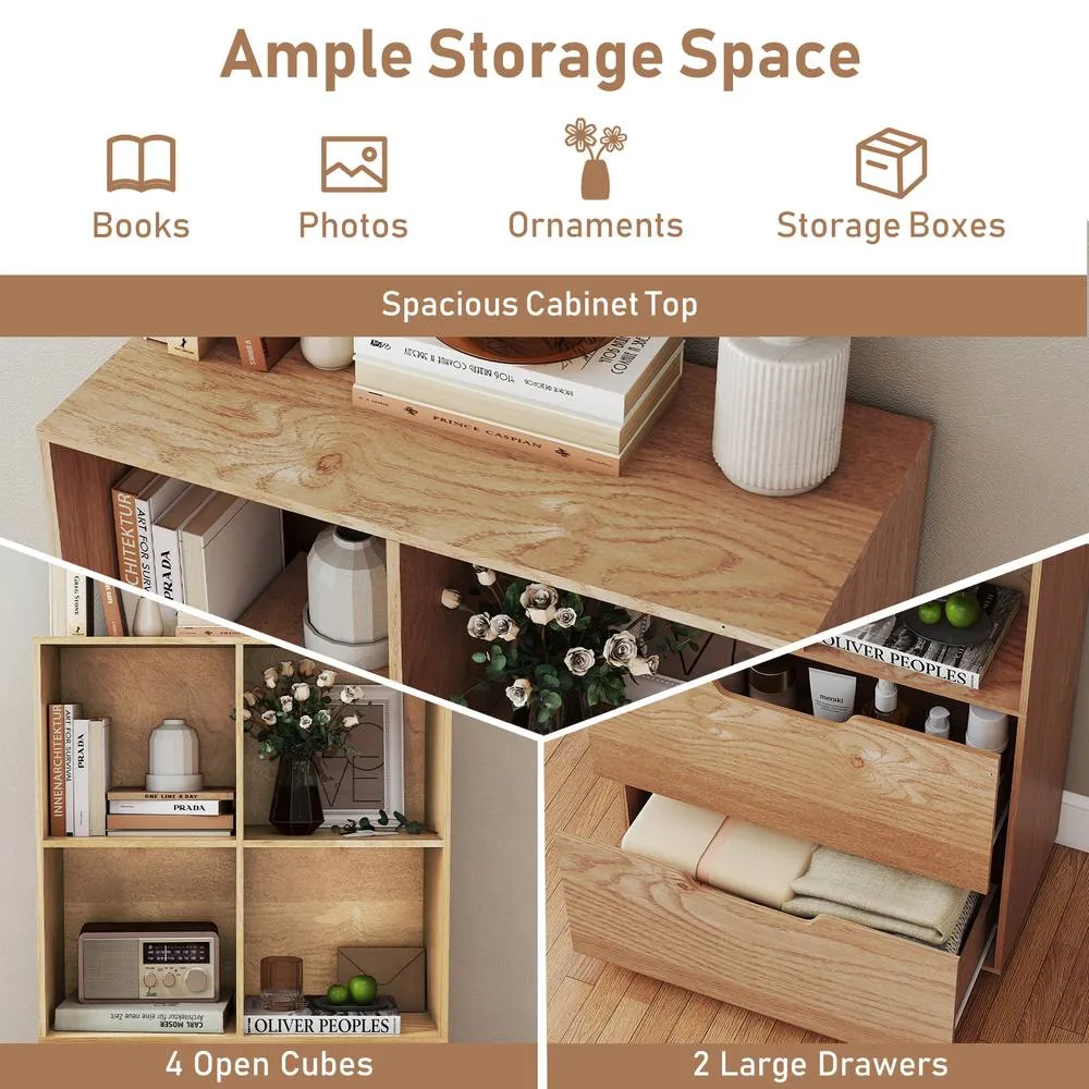 Costway 5-Tier Bookcase w/2 Drawers & 4-Cubes Tall Bookshelf Display Rack in Natural 4
