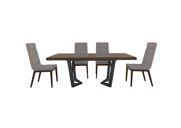 Palazzo 200cm Extending Dining Table in Dark Walnut with 4 Capitonne Buttoned Chairs - Scarlet Silver