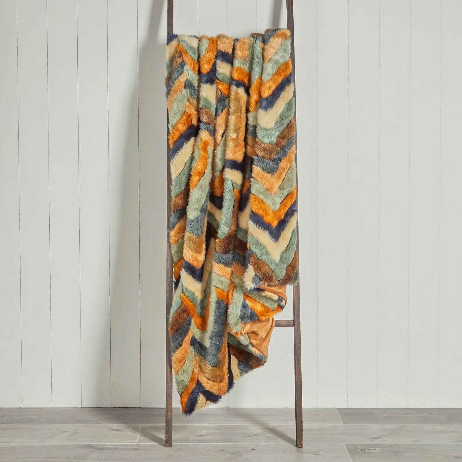 Eska Faux Fur Throw Green, Brown and Yellow