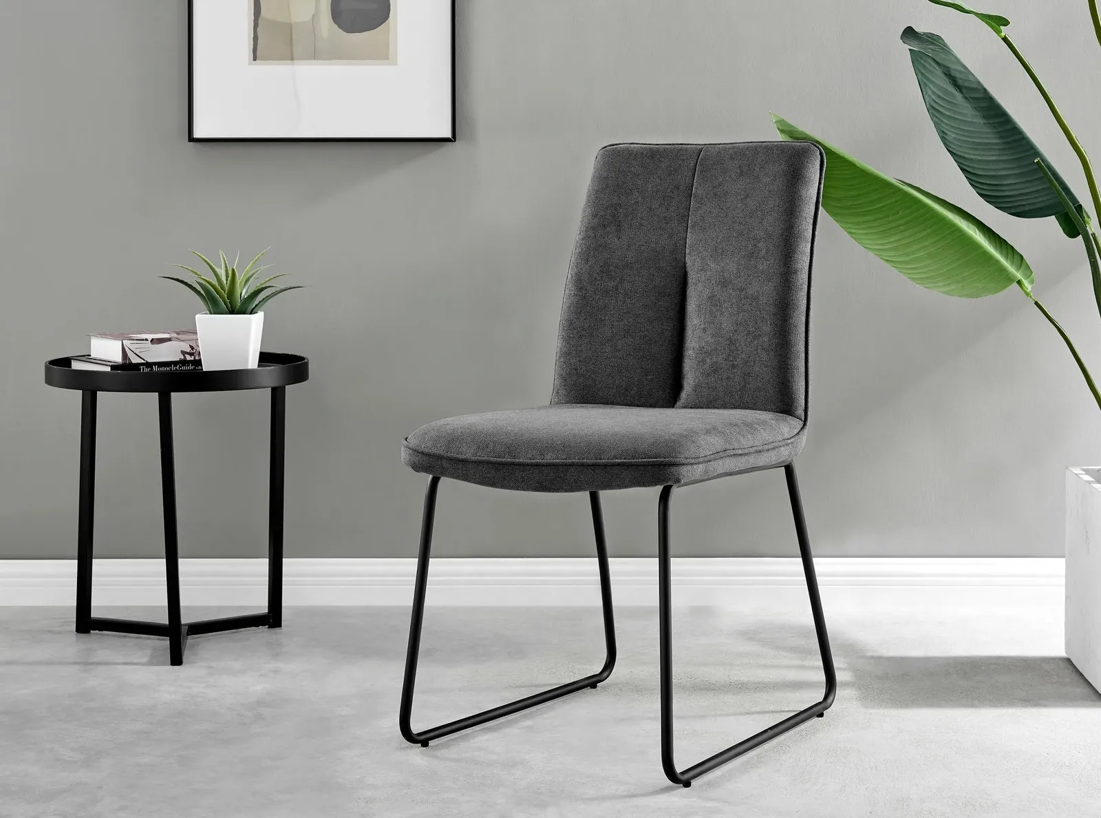 FurnitureboxUK Set of 2 Modern Chic Deep Padded Soft & Durable Stitched Fabric & Black Powder Coated Metal Leg Dining Chairs in Dark Grey 4
