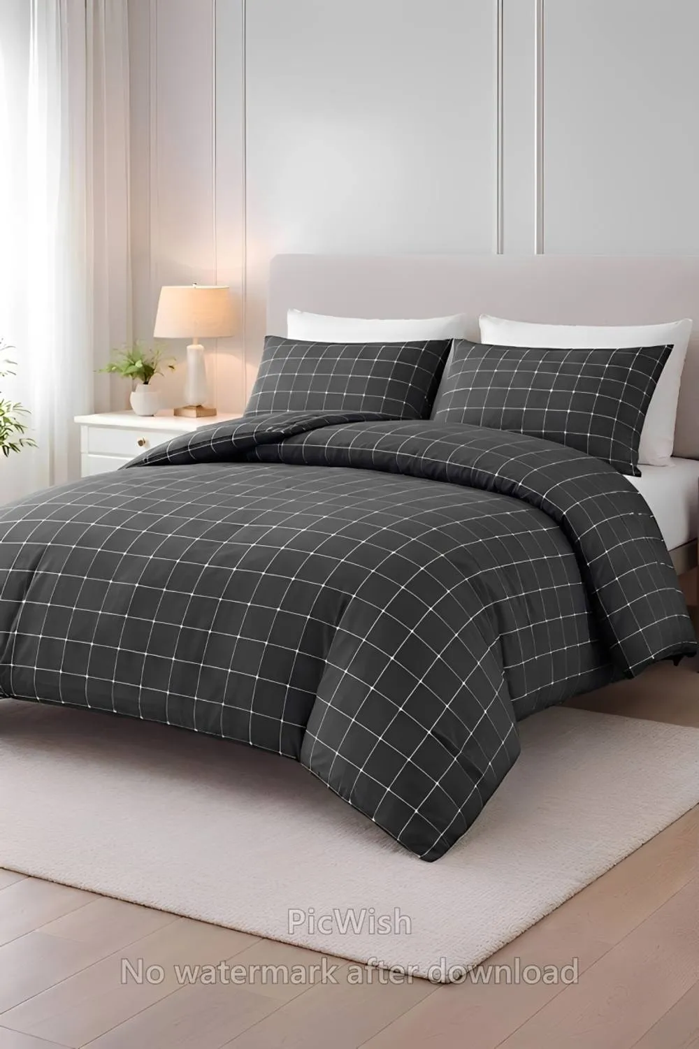 Pamposh Double Brushed Microfibre Check Duvet Cover Set Reversible in Charcoal