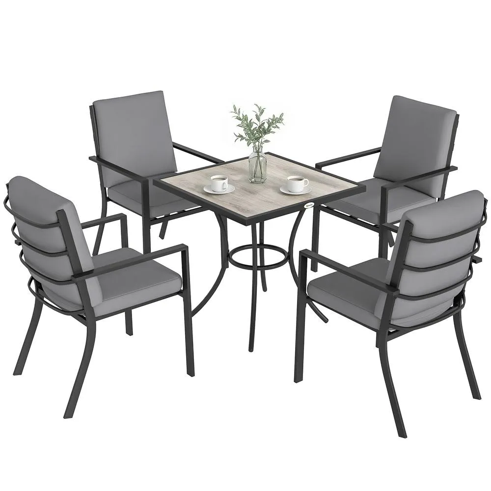 OUTSUNNY 5 Pieces Outdoor Dining Set with Cushions, Garden Dining Set for 4 in Grey 2