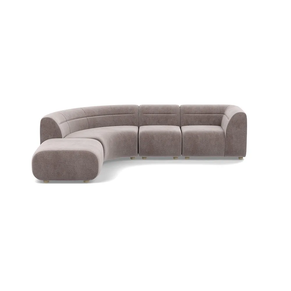 Heal's Lilli Left Hand Facing Curved Corner Sofa Smart Luxe Velvet Mushroom Natural Beech Feet 1