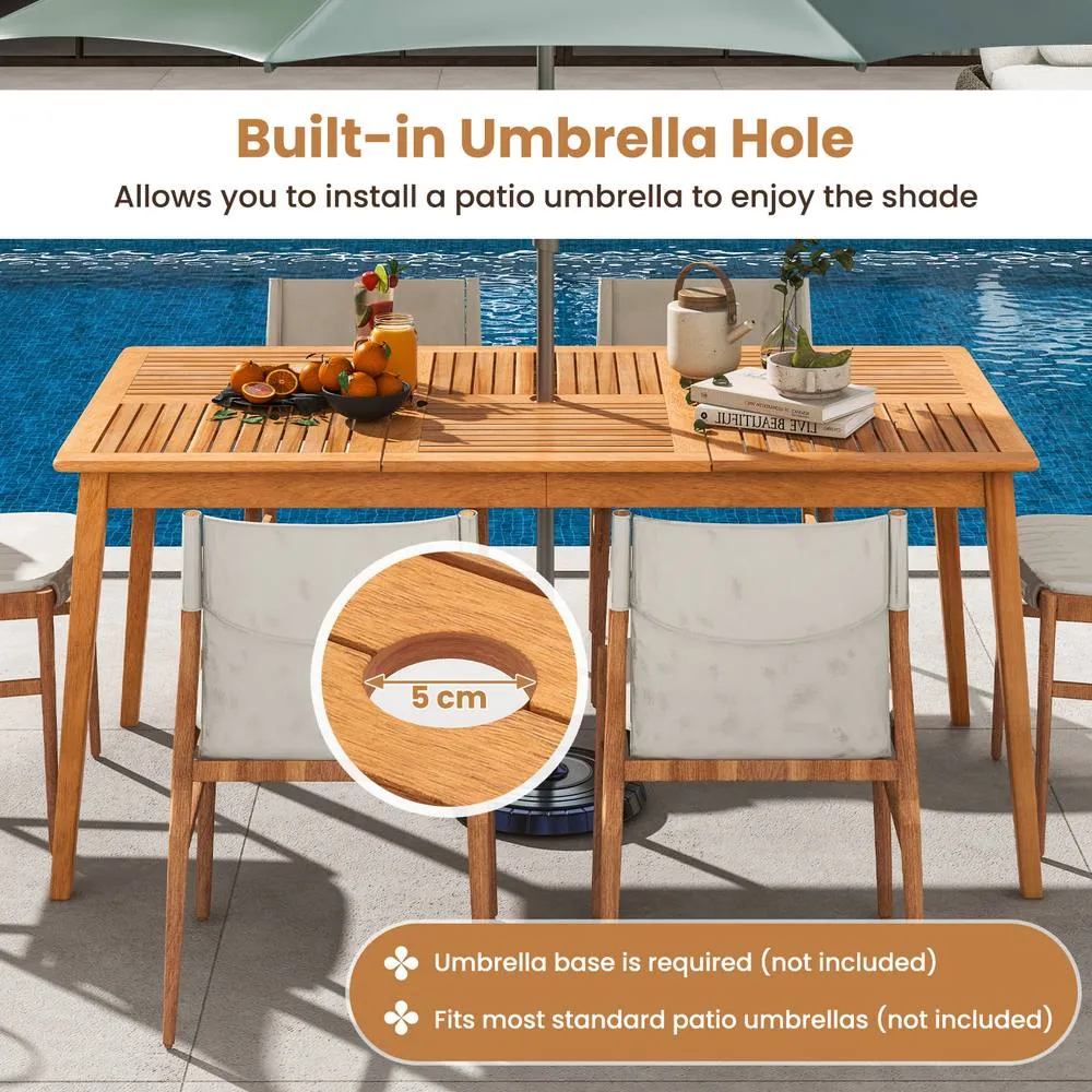 Costway Patio Table Outdoor Acacia Wood Dining Table for 6 People-Natural in Natural 5