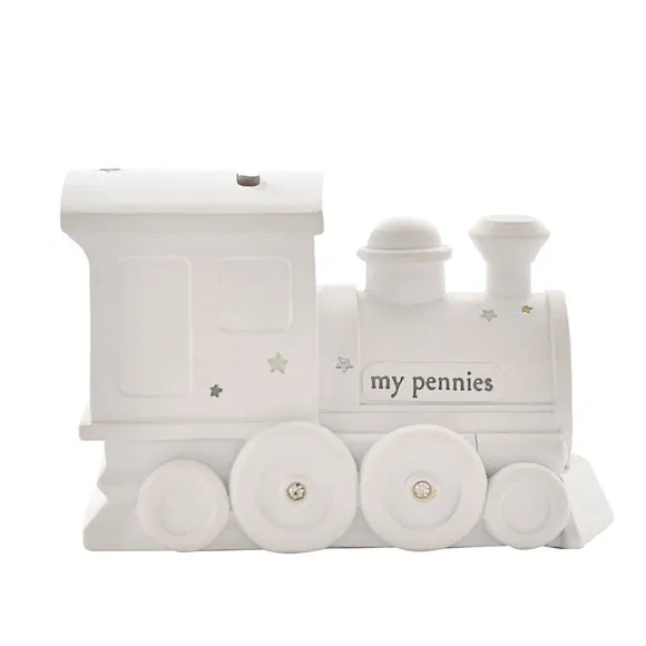 Bambino White Resin Money Box - Train 2