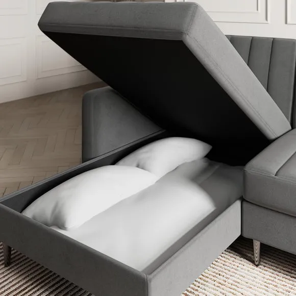 Kendall Quilted Velvet Clic Clac Storage Corner Sofa Bed 4