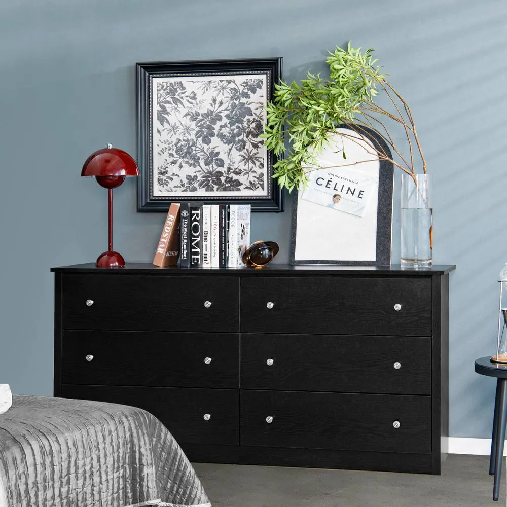 Costway Freestanding Storage Cabinet Modern Floor Cabinet with 6 Drawers in Black 5