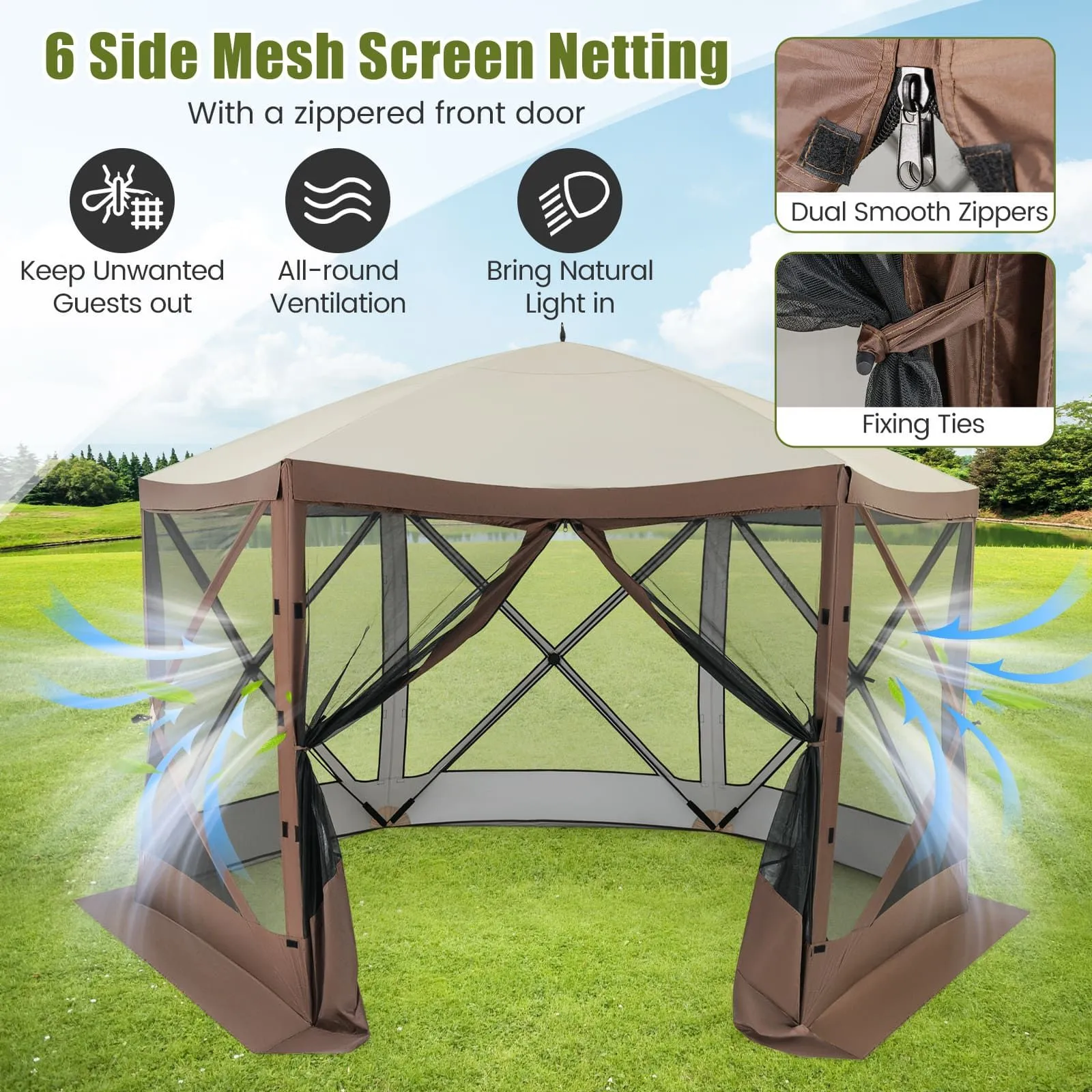 Costway 350 x 230 cm Pop-up Gazebo Tent Outdoor Canopy Sun Shelter in Dark Brown 4