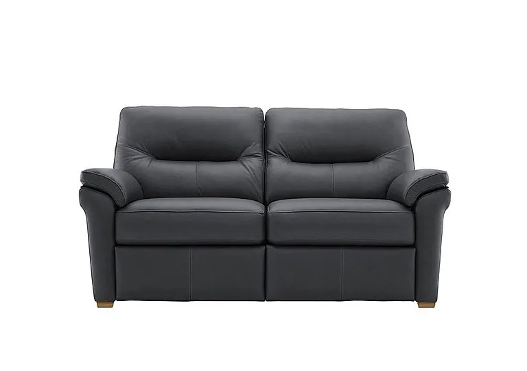 Seattle 2 Seater Leather Sofa with Wooden Feet - Cambridge Petrol Blue Ok