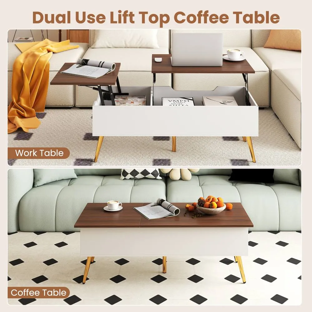 Costway Lift Top Coffee Table Center Table w/Storage Compartments-Walnut in Brown 6