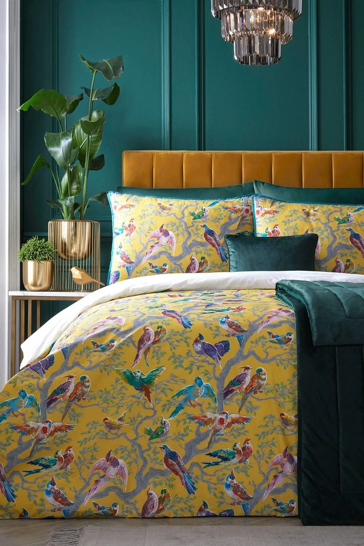 Laurence Llewelyn-Bowen 'Birdity Absurdity' 100% Cotton Sateen Duvet Cover Set in Yellow