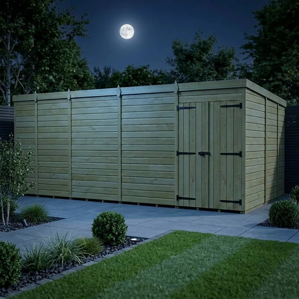 Buttercup Farm 17ft x 9ft Pent Garden Shed Double Door No Windows - Timber in Brown 3