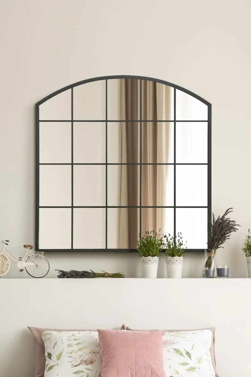 MirrorOutlet Black Framed Arched Window Leaner/Wall Mirror 39" X 39" (100x100CM)