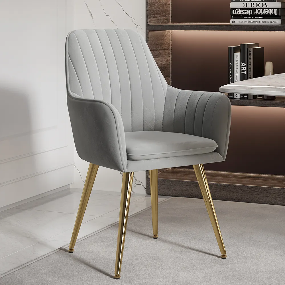 Modern Dining Chair Light Grey Velvet Upholstered Dining Chairs With Arms (Set of 2)