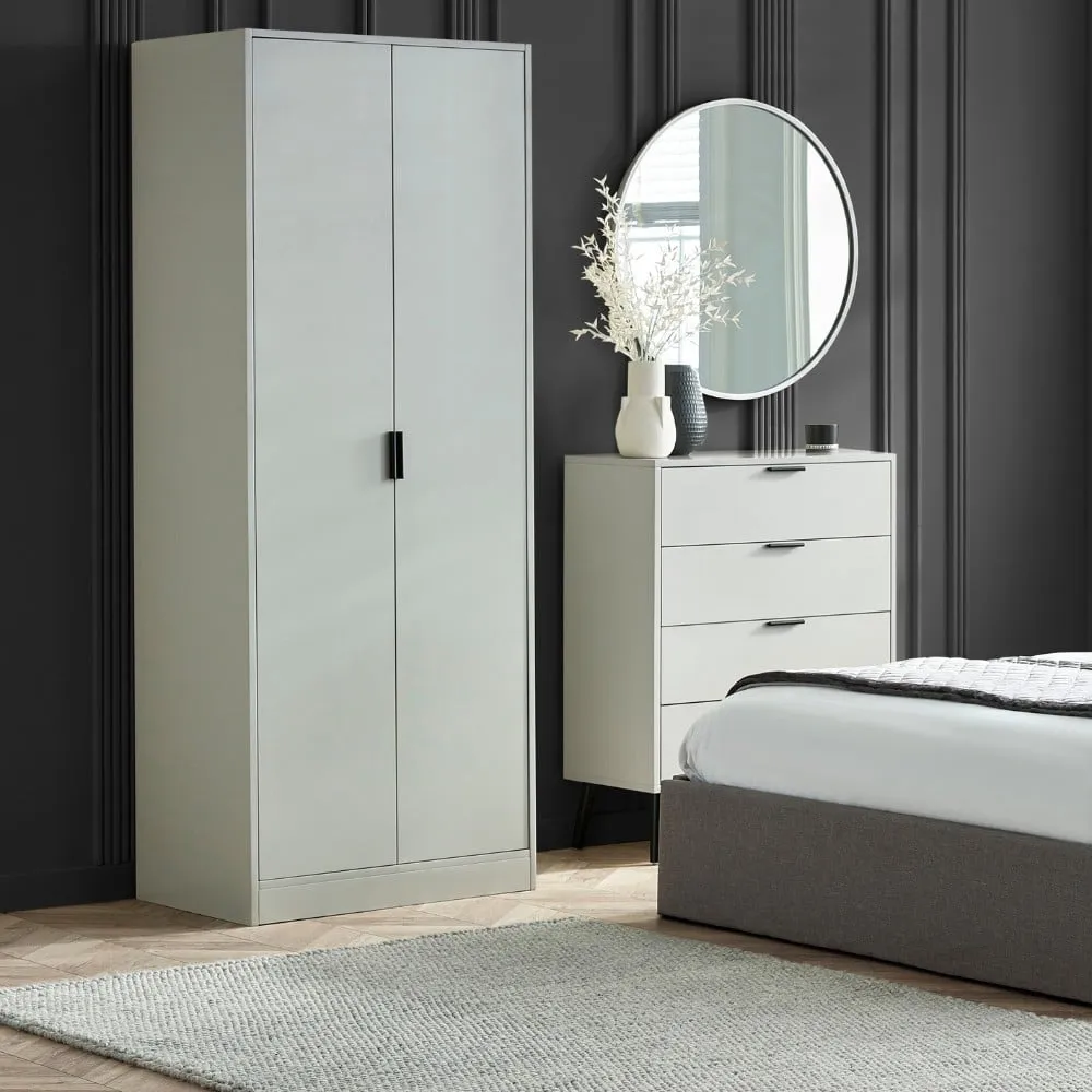 Alba – 2 Door Wardrobe – Silk Grey – Lacquered MDF - Happy Beds