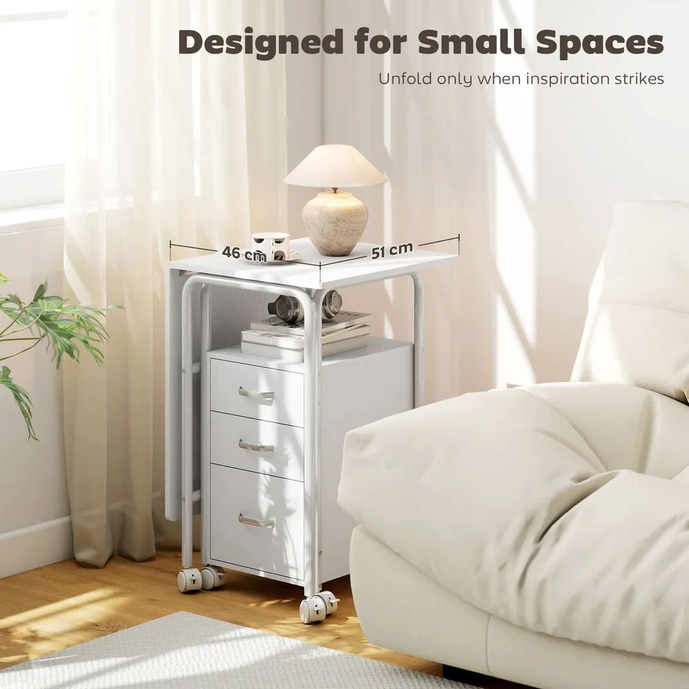 HOMCOM 105 x 51 cm Foldable Computer Desk with 3 Drawers, White 4