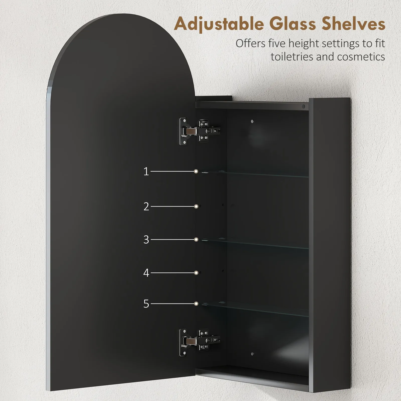 HOMCOM Bathroom Mirror Cabinet with Adjustable Glass Shelves in Black 5