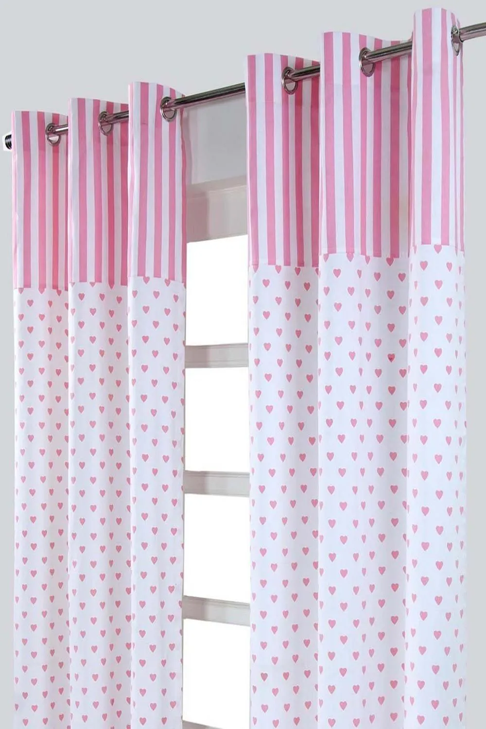 Homescapes Pink Love Hearts Ready Made Eyelet Curtain Pair 2