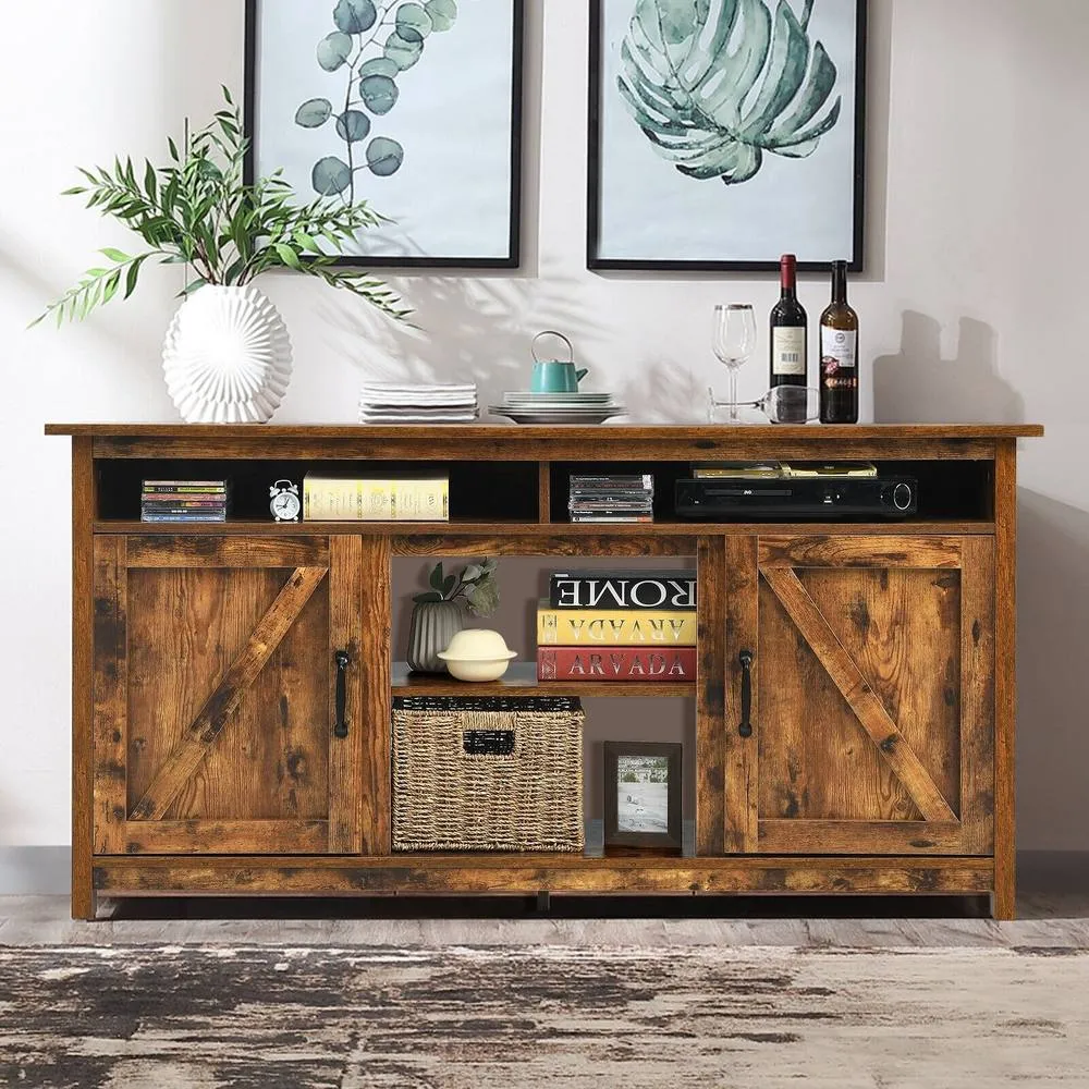 Costway Industrial TV Stand for TVs up to 65" Fireplace TV Stand Entertainment Center in Brown 4