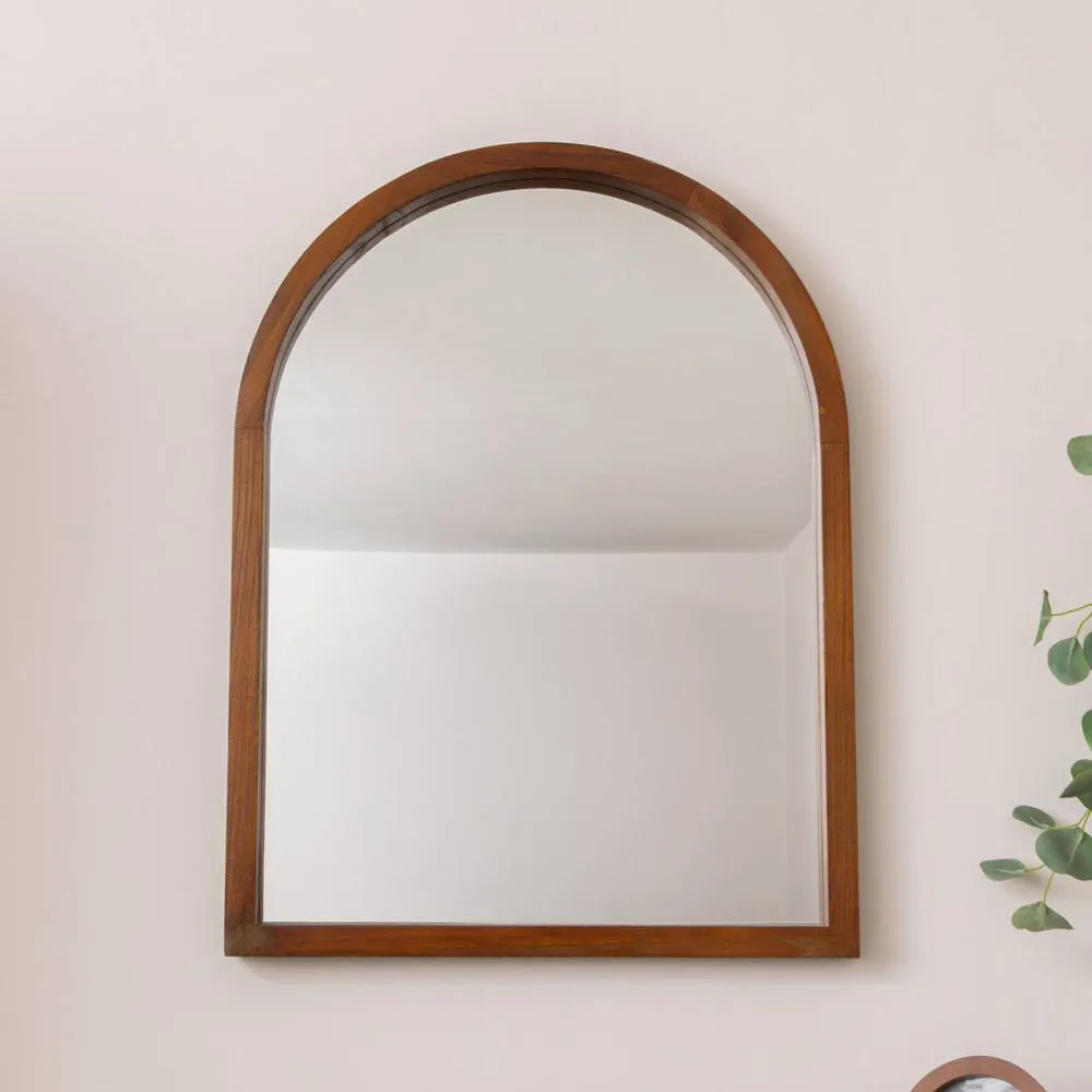 Melody Maison Dark Wood Framed Arched Wall Mirror - 60cm X 80cm - Ashwell Range in Brown 6