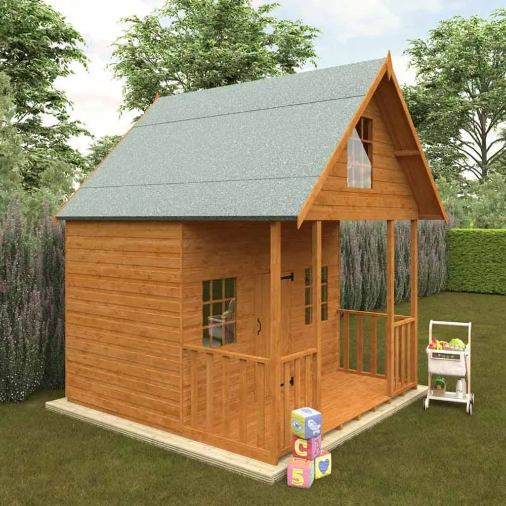 Buttercup Farm 8 x 8 Feet Lodge 12mm Shed - Solid Wood/Softwood/Pine in Burnt Orange 3