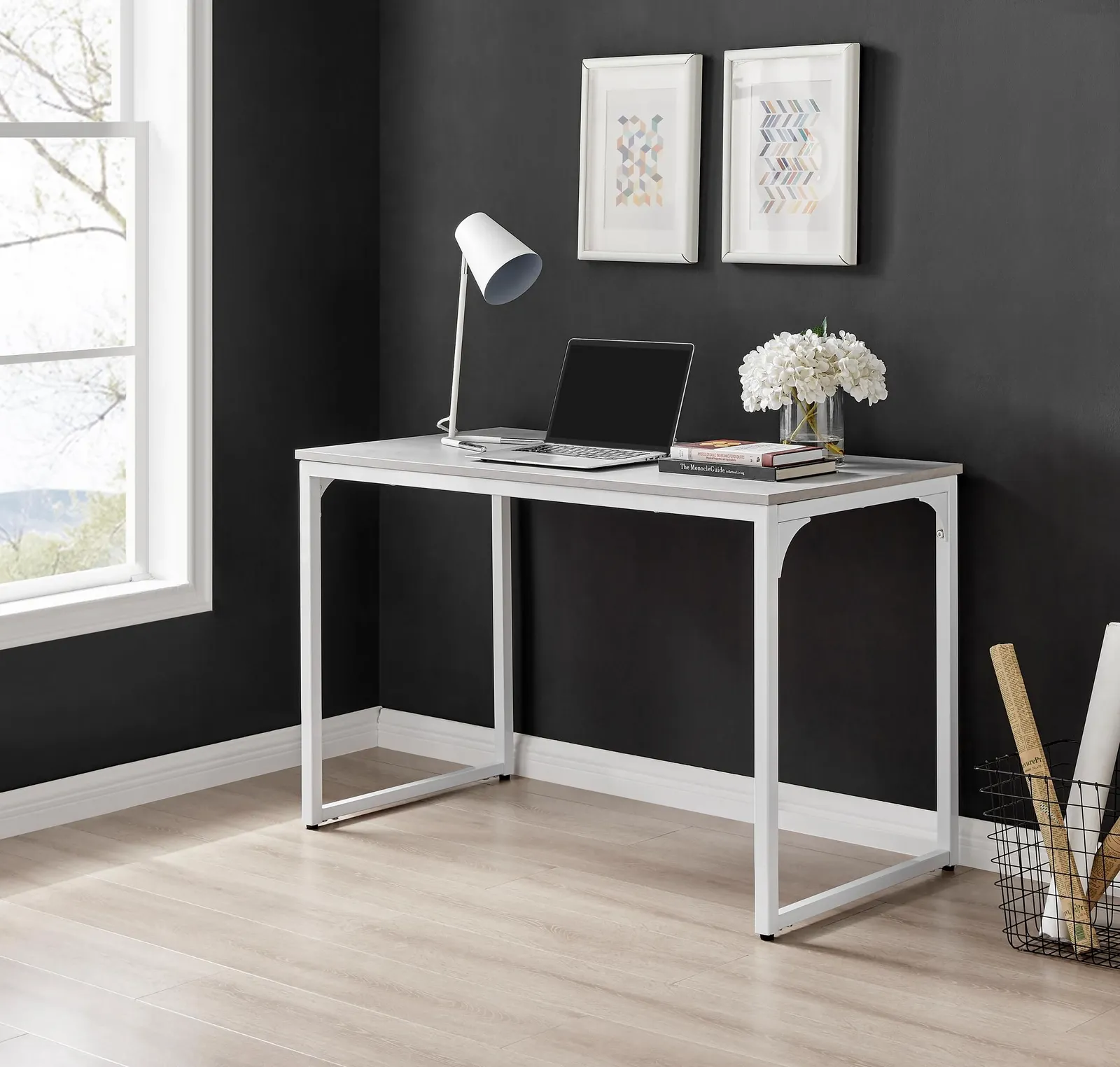 FurnitureboxUK Kendrick 120cm Melamine Coated Home Office Computer Desk with White Legs in Grey 6