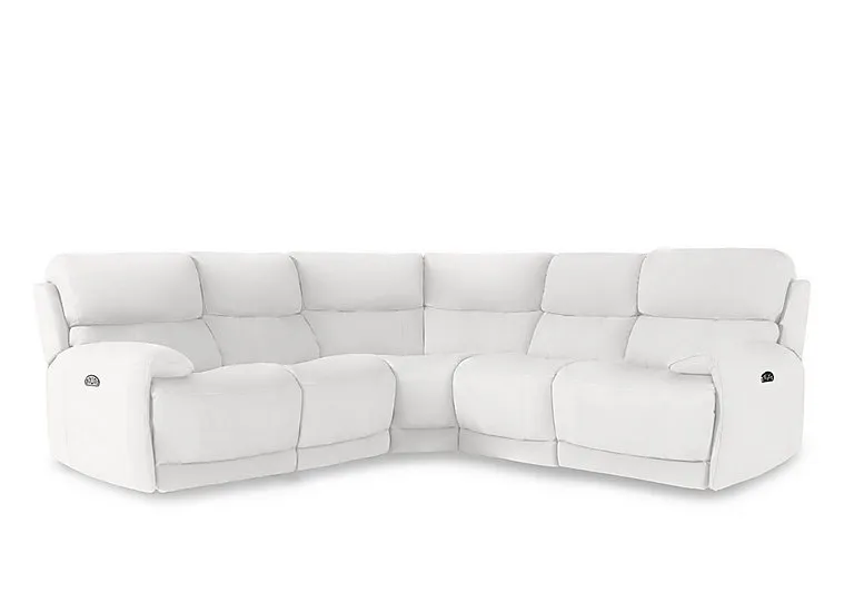 Link Leather Large Power Recliner Corner Sofa with Power Headrests - BV Star White