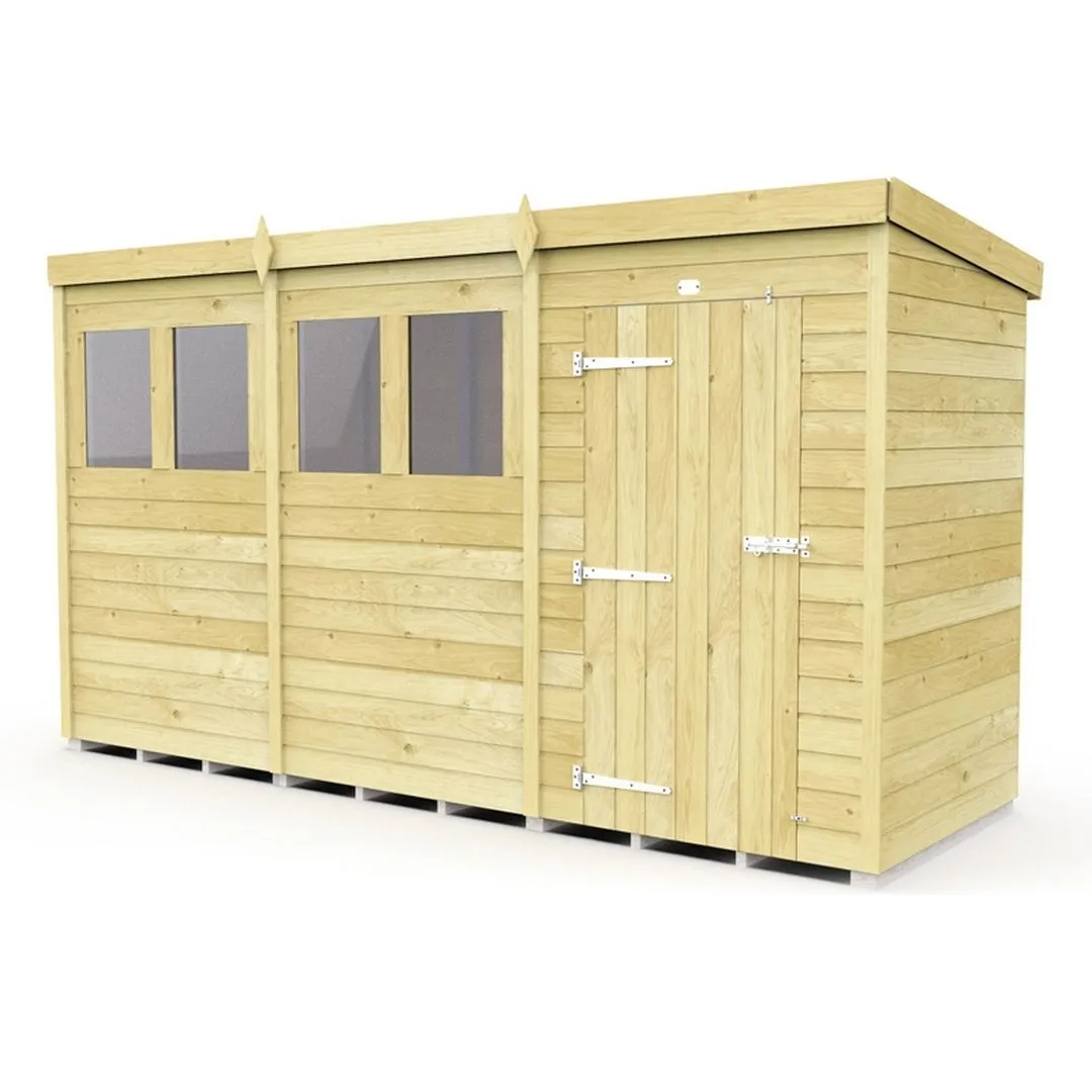 Buttercup Farm 12 x 4 Feet Pent Shed - Single Door W/ Windows - L118 x W358 x H201 cm in Brown