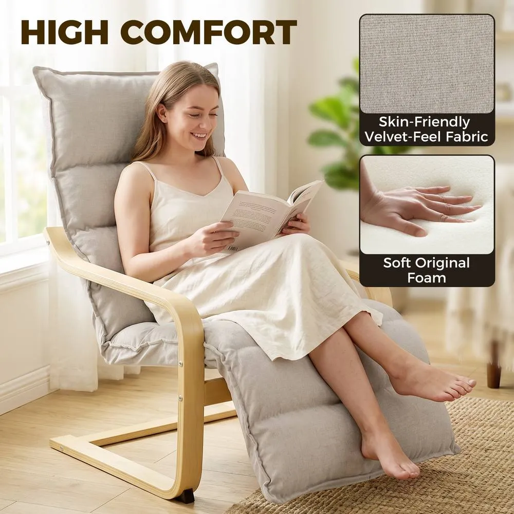 HOMCOM Lounge Chair with Wooden Frame for Living Room, Bedroom, Light Brown 4