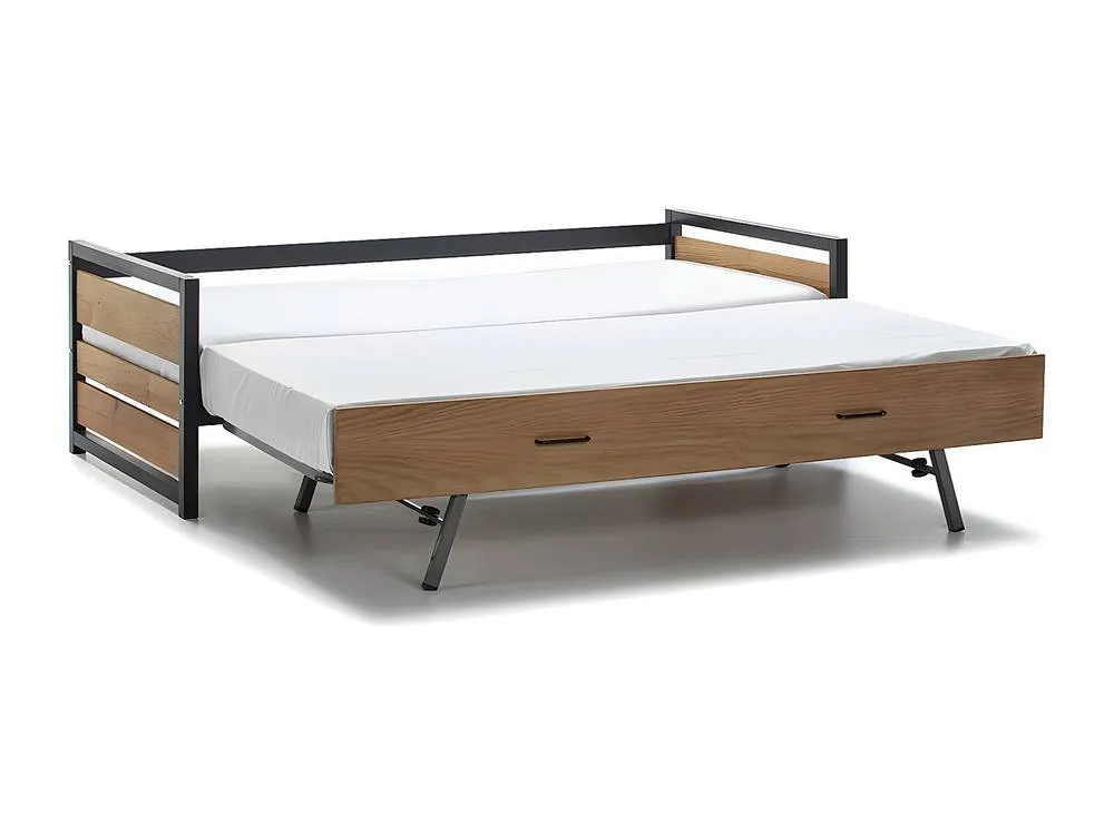 Vente-unique Industrial-Style Trundle Bed - 2 X 90 X 190 Cm - MDF, Pine & Metal in Light Oak 6