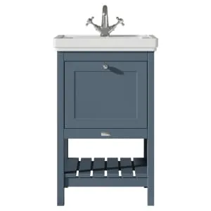 Bayswater Hartleigh Stiffkey Blue Traditional Freestanding Vanity Unit & 1 Tap Hole White Recessed Basin - 500mm