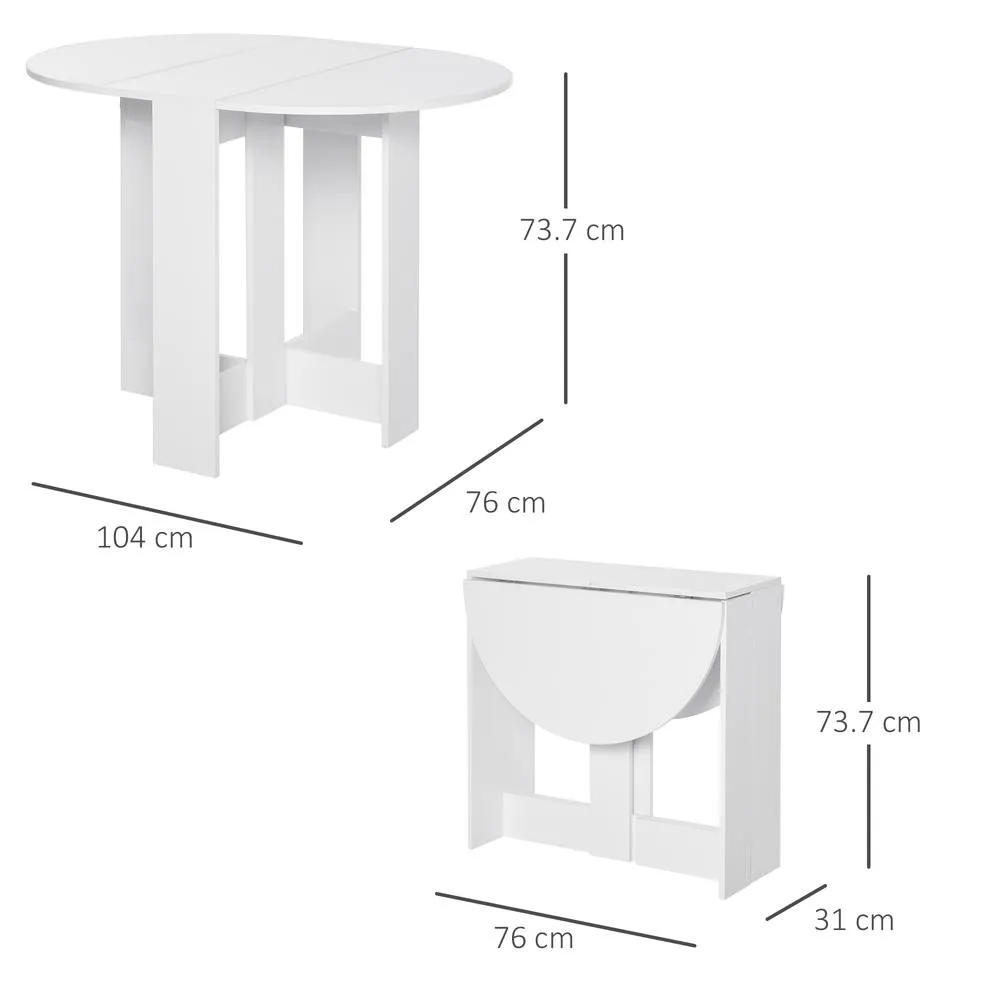 HOMCOM Folding Drop Leaf Dining Table Foldable Dinner Table in White 3