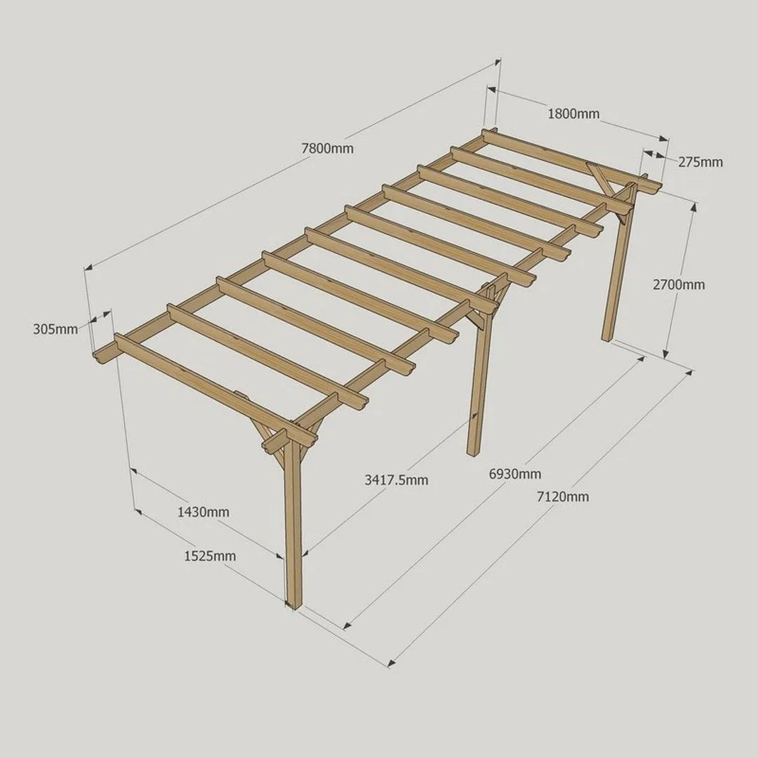 Rutland County Garden Furniture Ltd Wall Mounted Garden Pergola 3 Posts, Wood, L180 x W780 x H270cm, Brown in Green 4