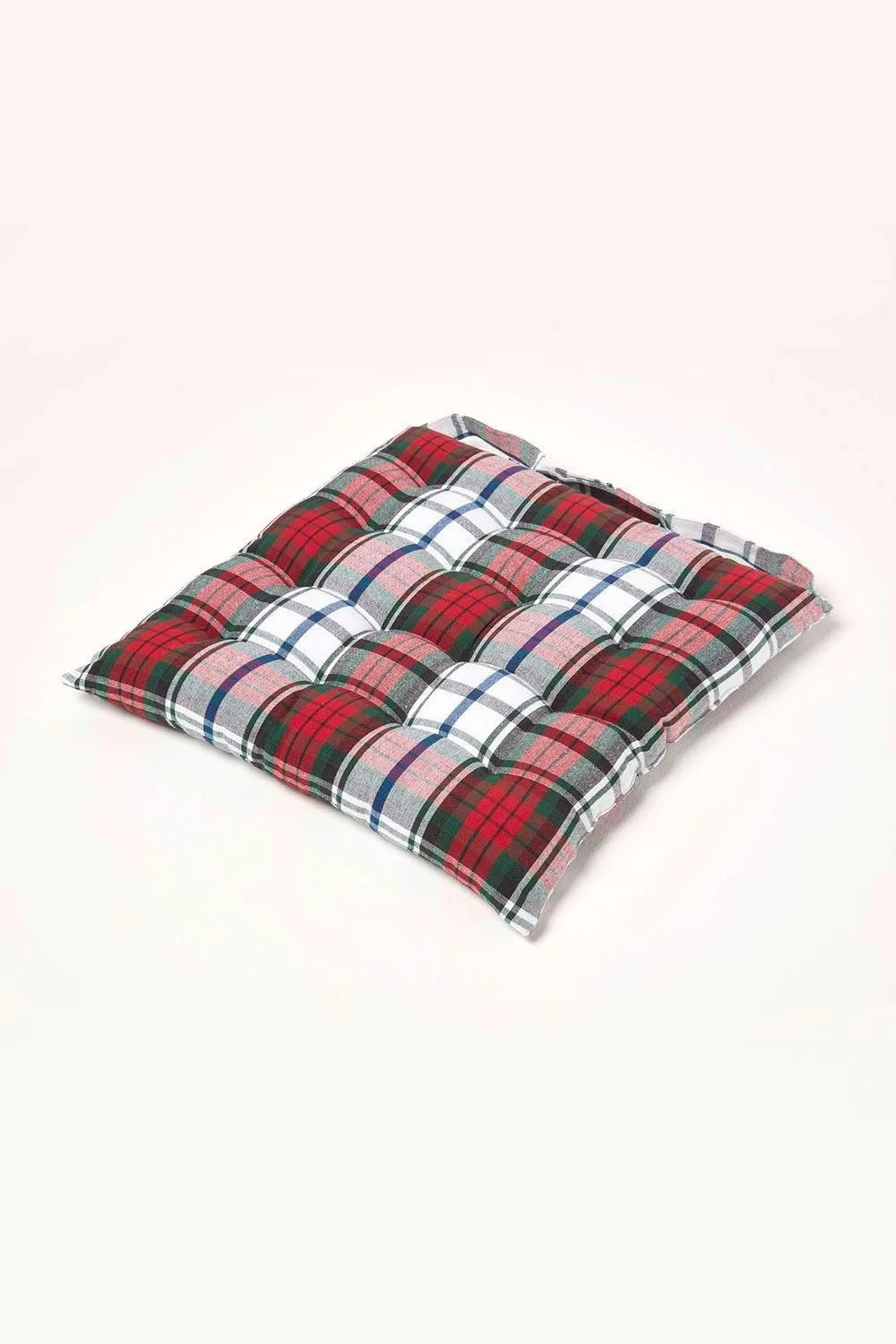 Homescapes Seat Pad Luxury Cotton Macduff Tartan Indoor Outdoor Garden Cushion, 40cm in Red