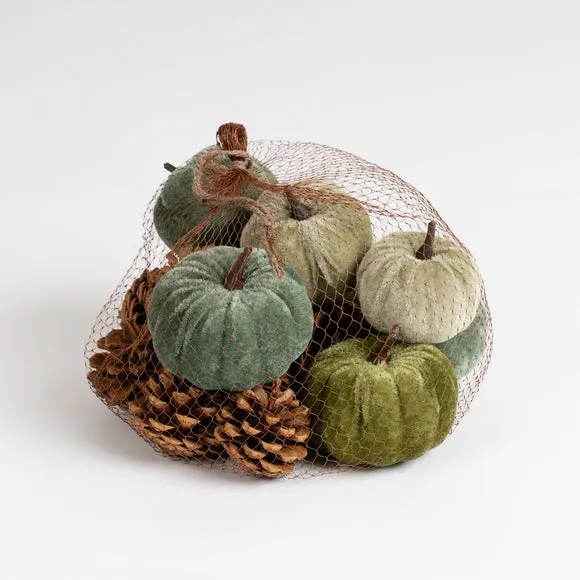 Set of Decorative Velvet Pumpkins and Pinecones 2