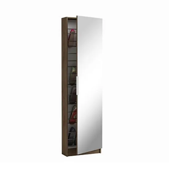 Trieste Mirrored Shoe Cabinet In Walnut And Linen