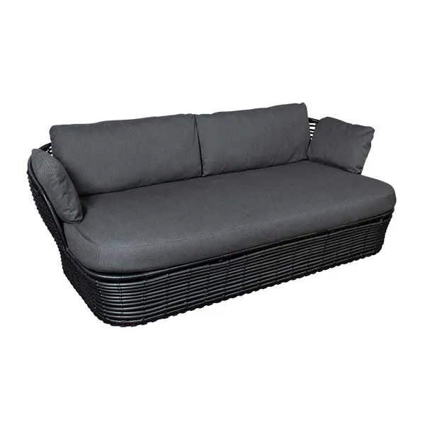 Cane Line Basket Garden Sofa in Graphite with Grey Fabric