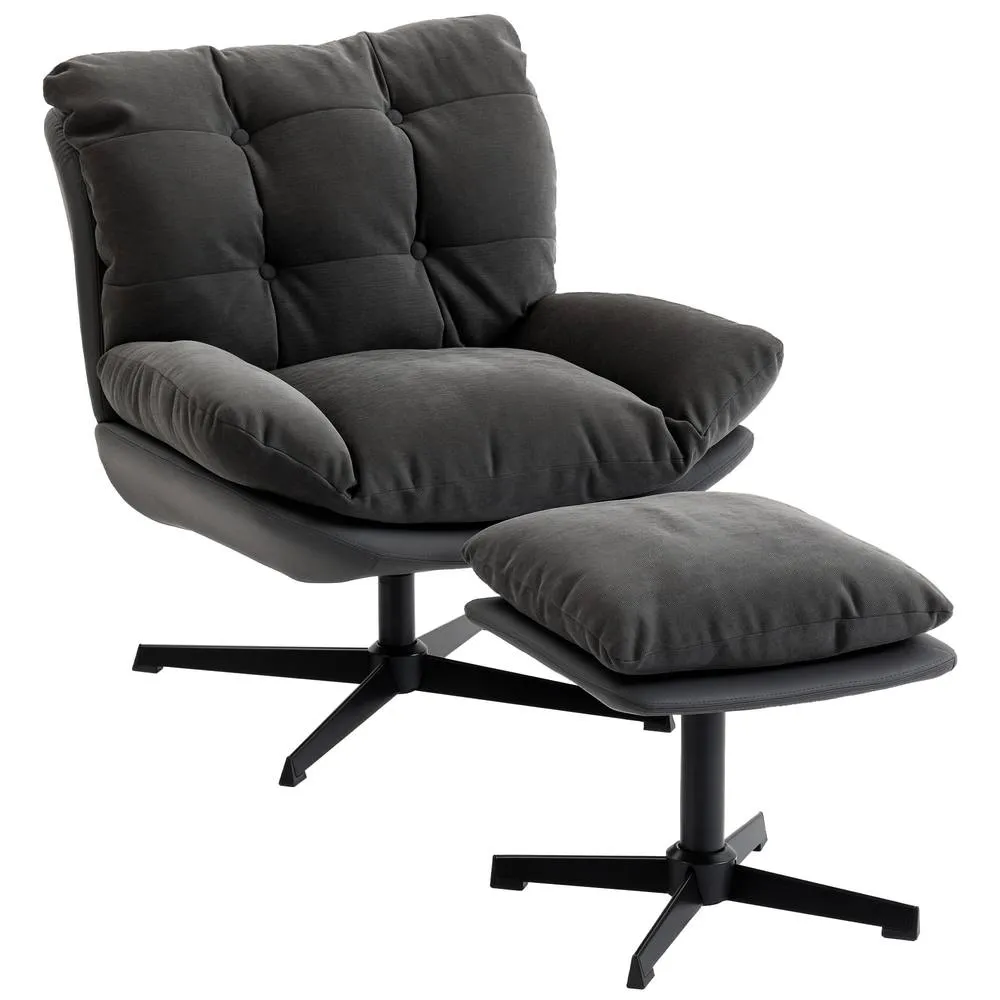 HOMCOM Accent Chair with Footstool, Modern Swivel Lounge Chair, Dark Grey 2