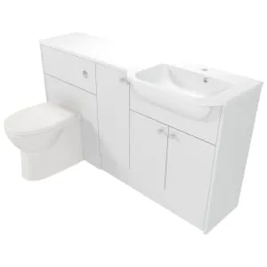 Deccado Benham Bright White Right Hand 1500mm Fitted Vanity & Toilet Pan Unit Combination with Right Hand Basin