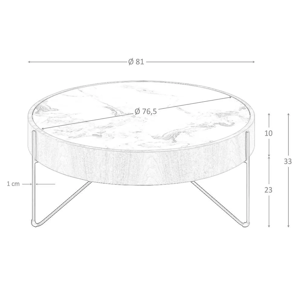 Angel Cerda Round Coffee Table Porcelain Marble Top & Walnut in Warm White 6