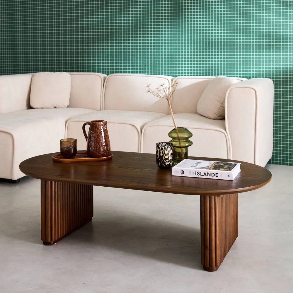 sweeek Oval coffee table Rubberwood oak veneer in Dark Brown 3