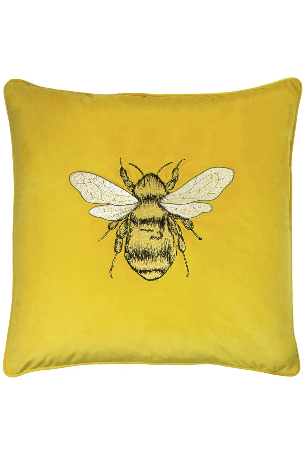 Paoletti Hortus Embroidered Bee Soft Velvet Pipe Trimmed Cushion in Yellow 1