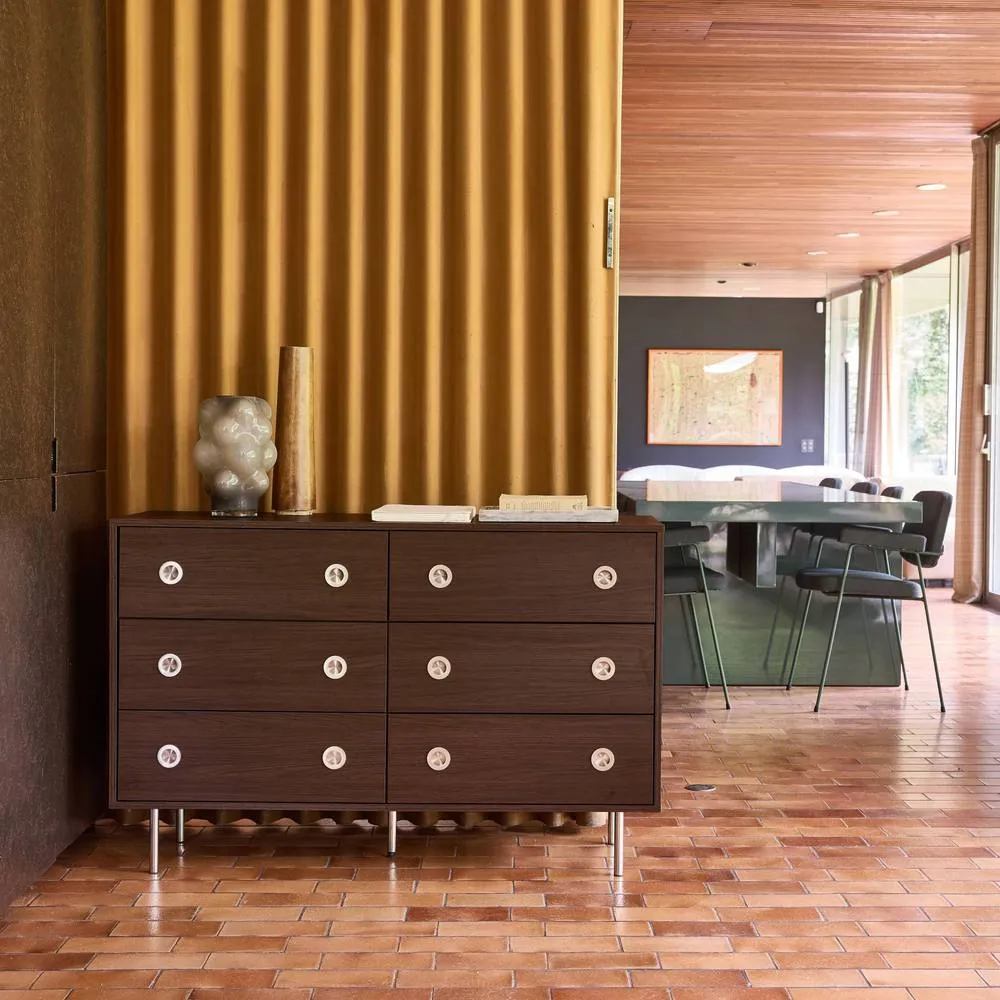 sweeek Vintage dresser with wood decor & stainless steel, 6 drawers in Dark Brown 3