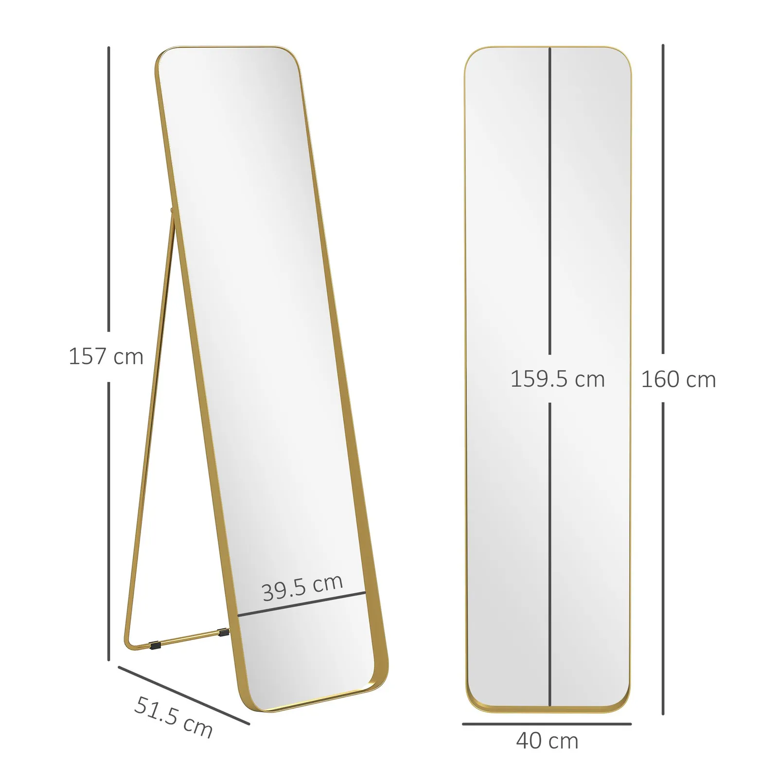 HOMCOM Rectangular Full Length Mirror for Bedroom, 40 x 160 cm, Gold Tone 3