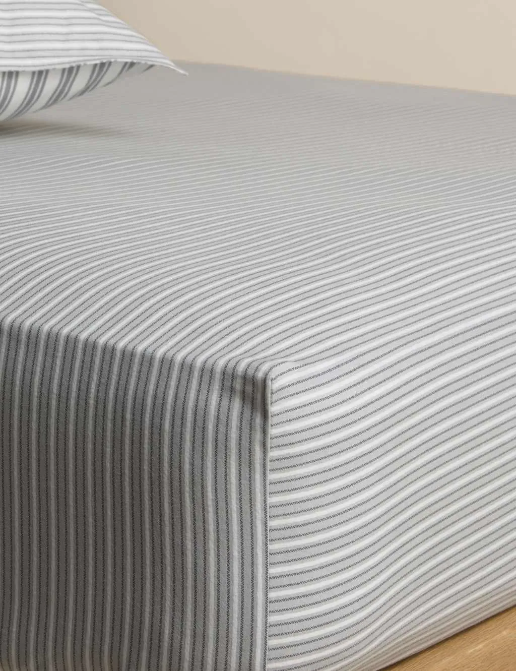 M&S Brushed Cotton Striped Deep Fitted Sheet Dove