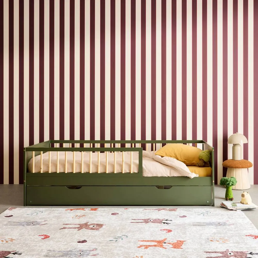 sweeek Children's bed 90 x 190 cm natural pine with slatted base & bed in Green 3