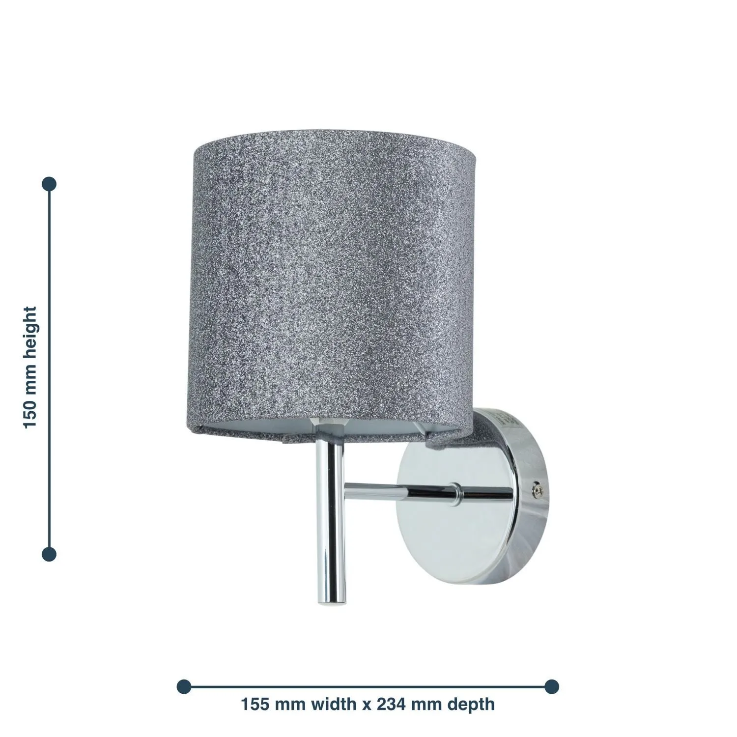 First Choice Lighting Brea - Chrome Wall Light with Silvery Glitter Shade in Silver 5