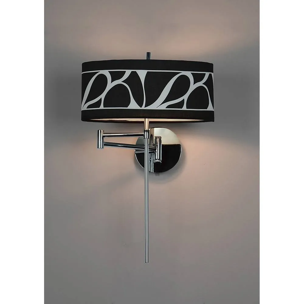 Netlighting Manhattan Wall Lamp E14 Swing Arm Chrome Black Patterned Shade in Grey 2