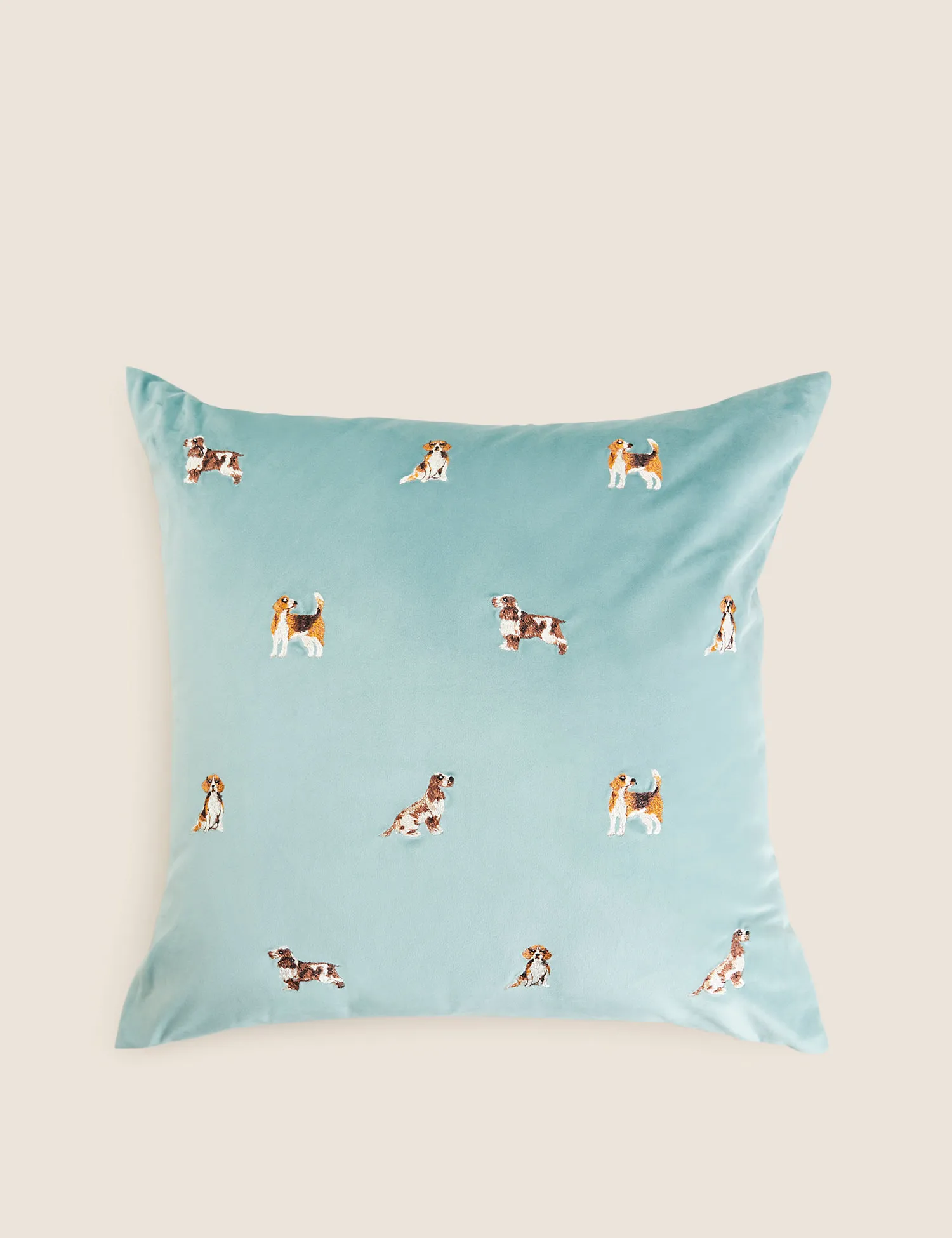 M&S Velvet Dog Embroidered Cushion