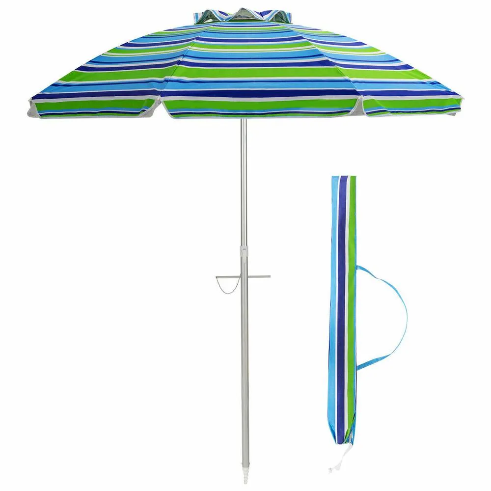Costway 2M Patio Beach Umbrella Portable Sunshade Umbrella UPF 50+ with Sand Anchor